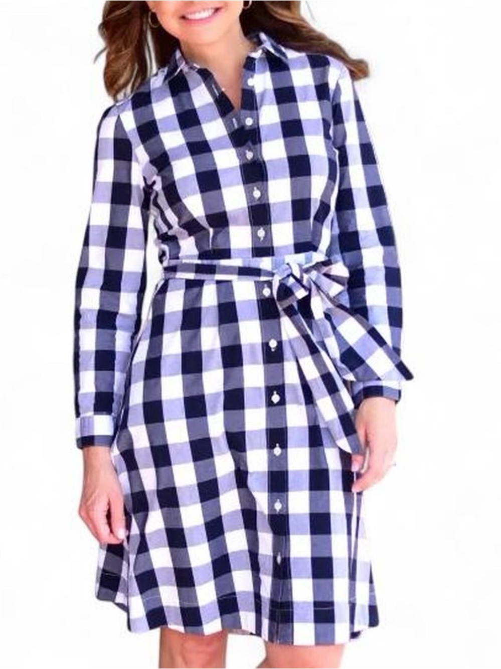 J. Crew Navy White Cotton Gingham Button-Up Shirt Dress Sz 10 EUC
